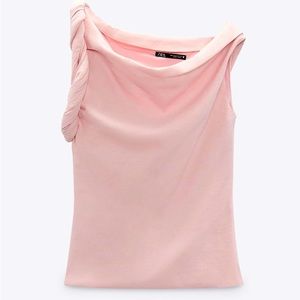ZARA Twisted Linen Blended Top size L light pink